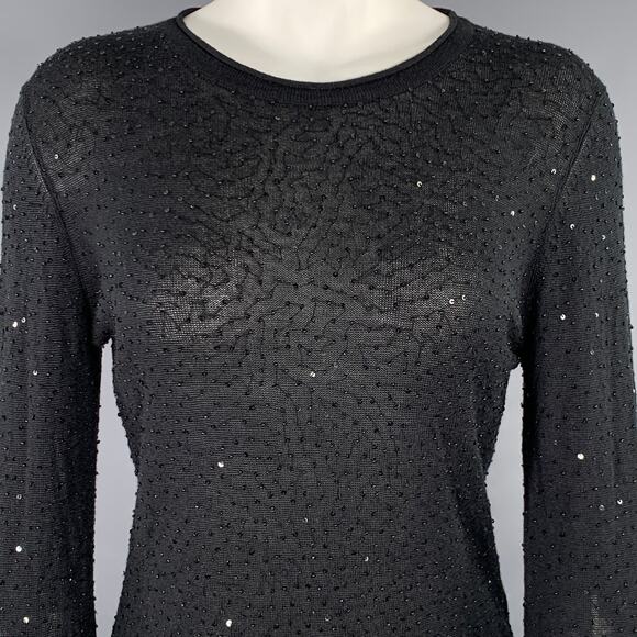 VIVIENNE TAM Size 2 Black Silk Cashmere Sequined Crew Neck Pullover - Picture 2 of 6